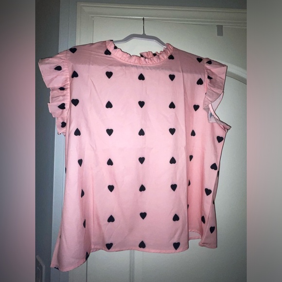 *BRAND NEW* Heart Print Ruffle Trim Blouse, Casual Loose Blouse For Summer XL - Picture 7 of 9
